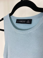 LIGHT BLUE CINCHED SIDE KNIT DRESS