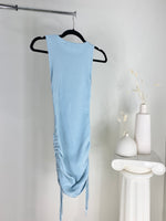 LIGHT BLUE CINCHED SIDE KNIT DRESS