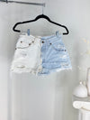 VINTAGE LEVI'S LIGHT WASH + WHITE DENIM CUTOFFS (26/27)