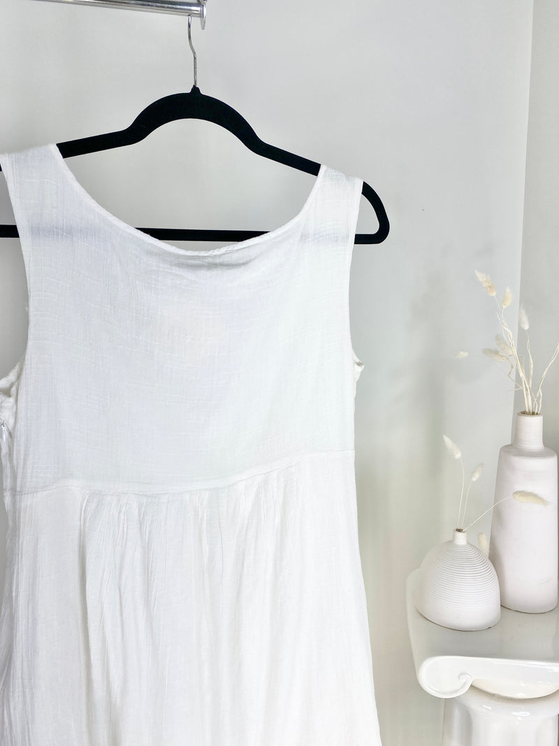 WHITE FLOWY LINEN DRESS