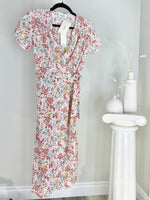 FLORAL WRAP TIE WAIST MAXI DRESS