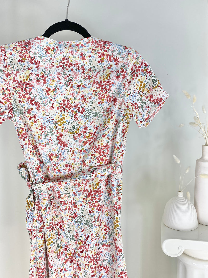 FLORAL WRAP TIE WAIST MAXI DRESS