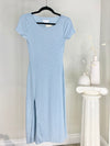 RIBBED BABY BLUE REVOLVE FRONT SLIT MIDI DRESS