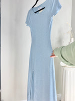 RIBBED BABY BLUE REVOLVE FRONT SLIT MIDI DRESS