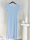 RIBBED BABY BLUE REVOLVE FRONT SLIT MIDI DRESS