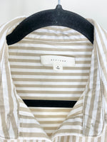 WHITE + TAN STRIPED BUTTON-UP SHIRT