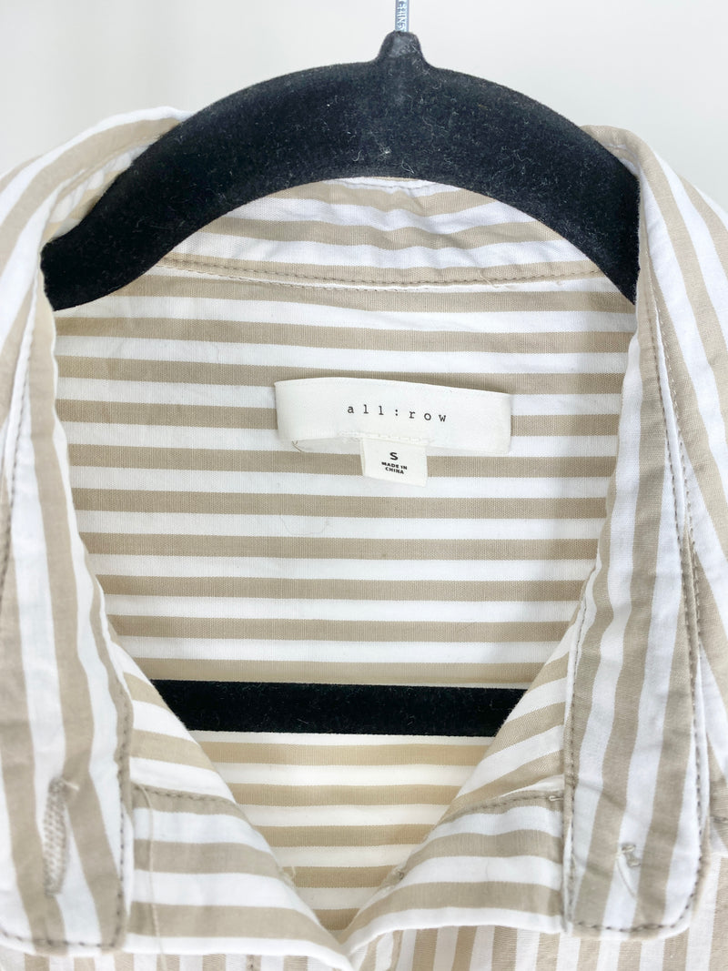 WHITE + TAN STRIPED BUTTON-UP SHIRT