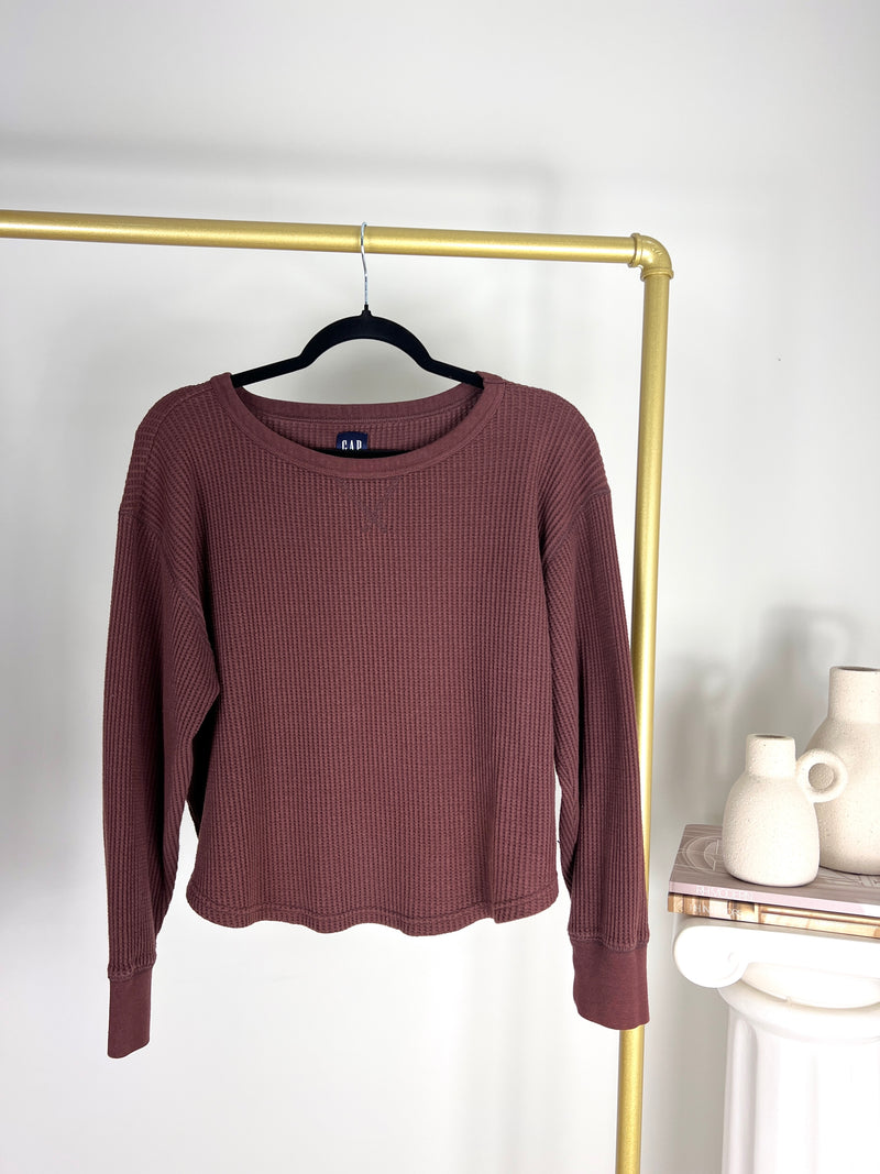 SLOUCHY WAFFLE KNIT CHERRY WOOD RED GAP T-SHIRT