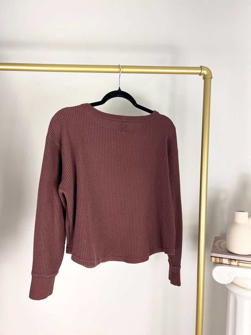 SLOUCHY WAFFLE KNIT CHERRY WOOD RED GAP T-SHIRT