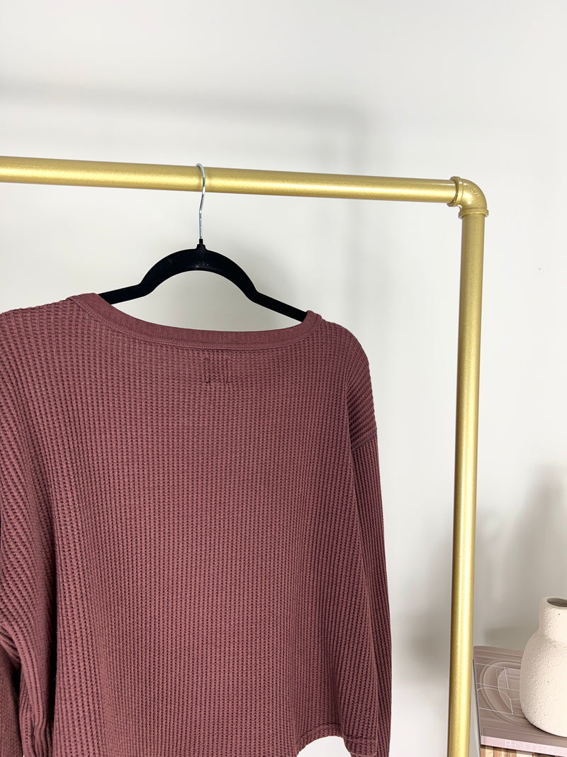 SLOUCHY WAFFLE KNIT CHERRY WOOD RED GAP T-SHIRT