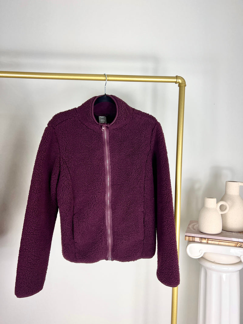COZY SHERPA ZIP FRONT BURGUNDY JACKET