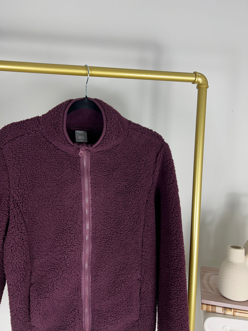 COZY SHERPA ZIP FRONT BURGUNDY JACKET
