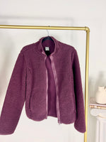 COZY SHERPA ZIP FRONT BURGUNDY JACKET