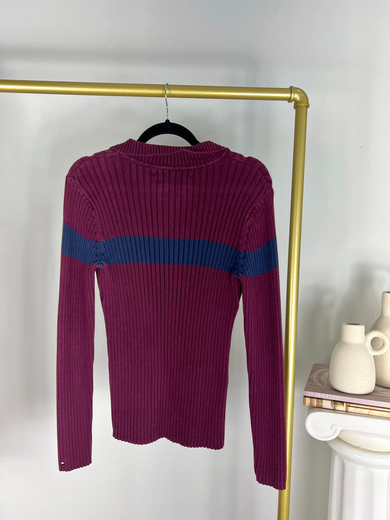VINTAGE BURGUNDY TOMMY HILFIGER RIBBED COLLARED SWEATER