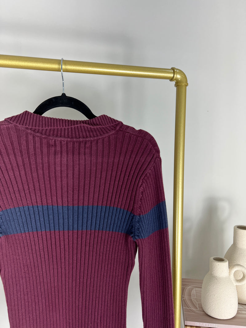 VINTAGE BURGUNDY TOMMY HILFIGER RIBBED COLLARED SWEATER