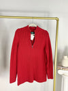 VINTAGE RALPH LAUREN RED QUARTER ZIP RIBBED SWEATER