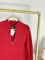 VINTAGE RALPH LAUREN RED QUARTER ZIP RIBBED SWEATER