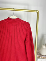 VINTAGE RALPH LAUREN RED QUARTER ZIP RIBBED SWEATER