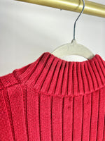 VINTAGE RALPH LAUREN RED QUARTER ZIP RIBBED SWEATER