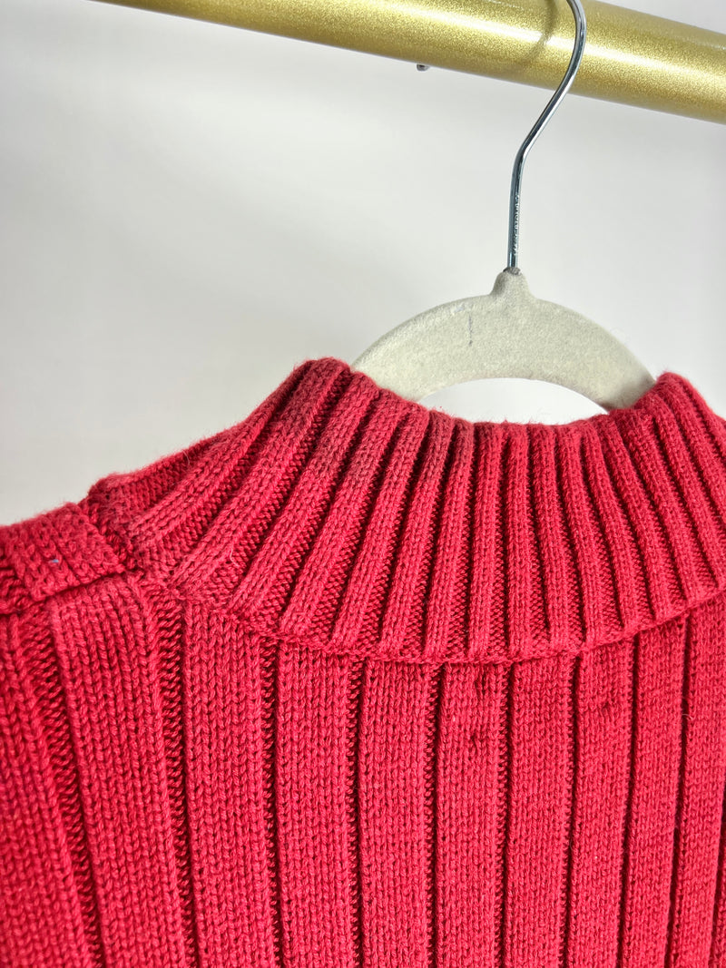 VINTAGE RALPH LAUREN RED QUARTER ZIP RIBBED SWEATER