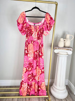FLORAL SQUARE NECK PUFF SLEEVE MAXI DRESS