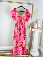 FLORAL SQUARE NECK PUFF SLEEVE MAXI DRESS