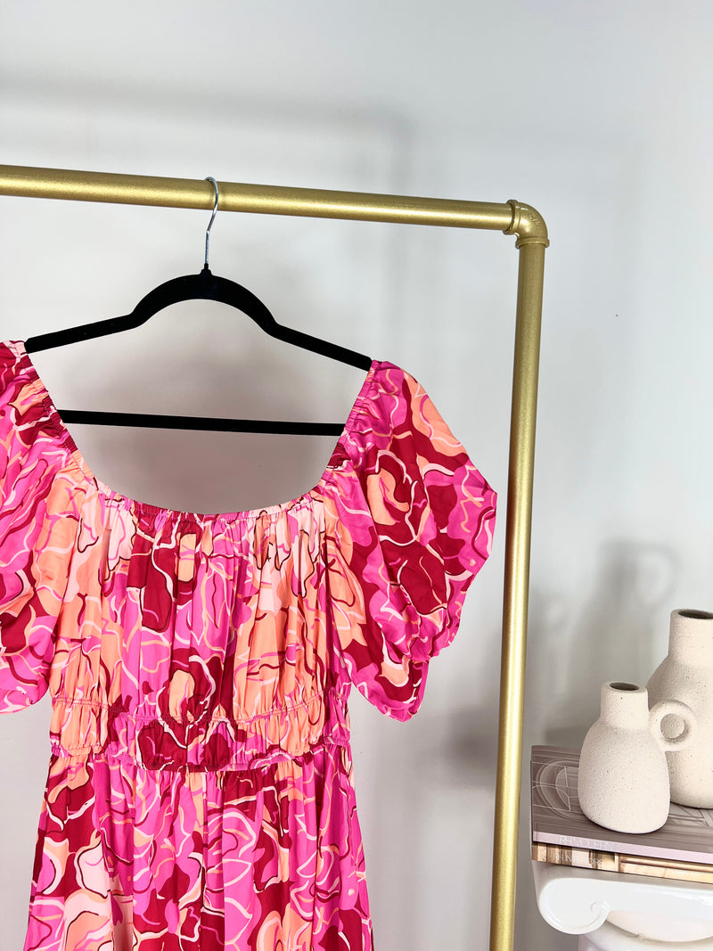 FLORAL SQUARE NECK PUFF SLEEVE MAXI DRESS