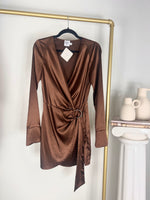 PRINCESS POLLY CHOCOLATE BROWN WRAP MINI DRESS