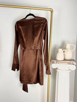 PRINCESS POLLY CHOCOLATE BROWN WRAP MINI DRESS