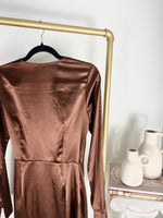 PRINCESS POLLY CHOCOLATE BROWN WRAP MINI DRESS