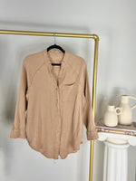 AERIE OVERSIZED GAUZE BUTTON-UP TAN SHIRT