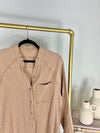 AERIE OVERSIZED GAUZE BUTTON-UP TAN SHIRT