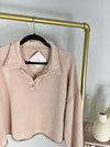 AERIE BUTTON HENLEY TAN CROPPED SWEATSHIRT