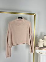 AERIE BUTTON HENLEY TAN CROPPED SWEATSHIRT