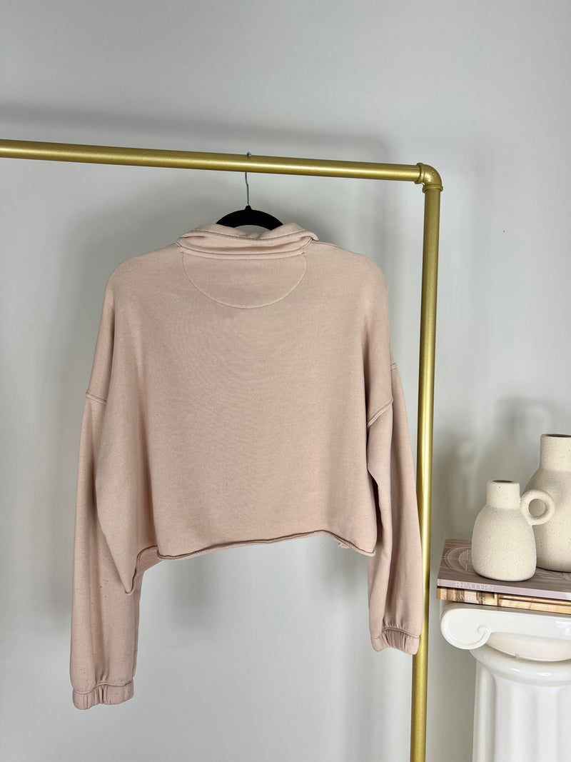AERIE BUTTON HENLEY TAN CROPPED SWEATSHIRT