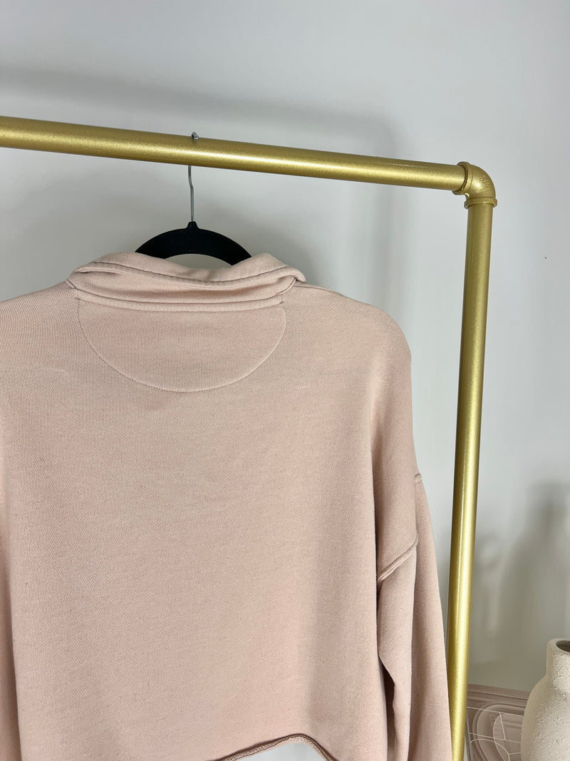 AERIE BUTTON HENLEY TAN CROPPED SWEATSHIRT