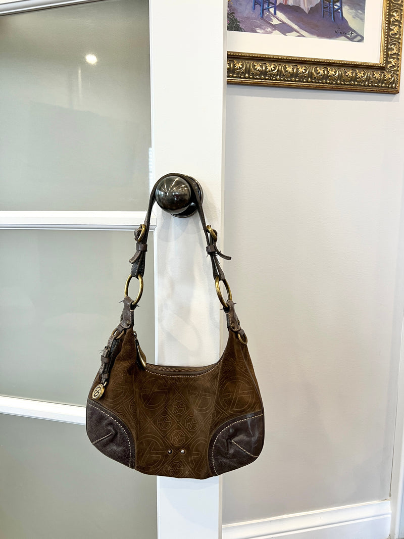 FRANCESCO BIASIA CHOCOLATE BROWN MONOGRAM SHOULDER BAG