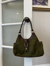 RALPH LAUREN OLIVE GREEN MONOGRAM SHOULDER TOTE