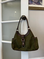 RALPH LAUREN OLIVE GREEN MONOGRAM SHOULDER TOTE