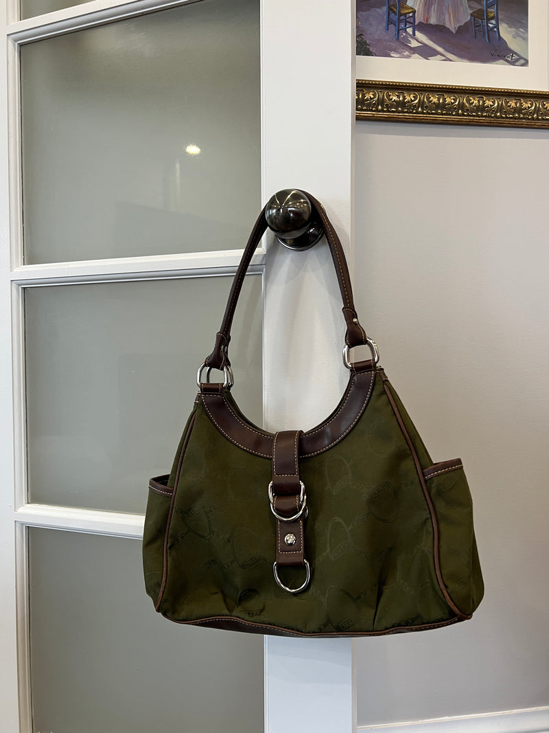 RALPH LAUREN OLIVE GREEN MONOGRAM SHOULDER TOTE
