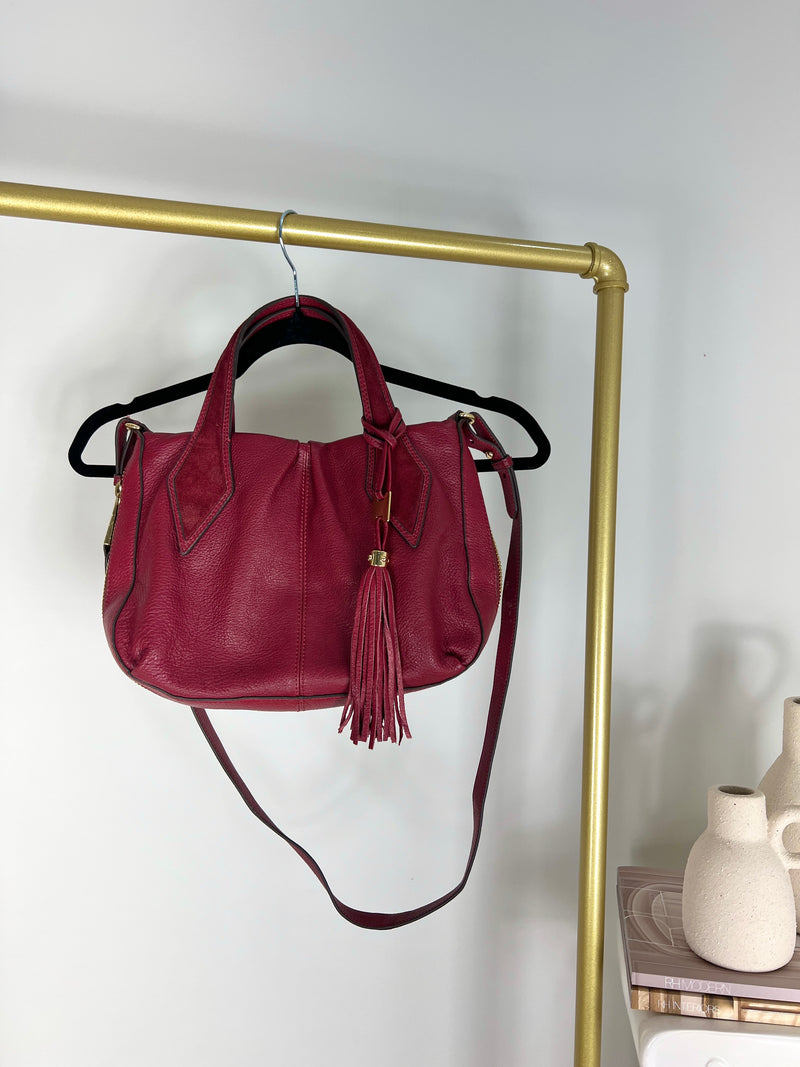 BURGUNDY GENUINE LEATHER PEBBLED BAG