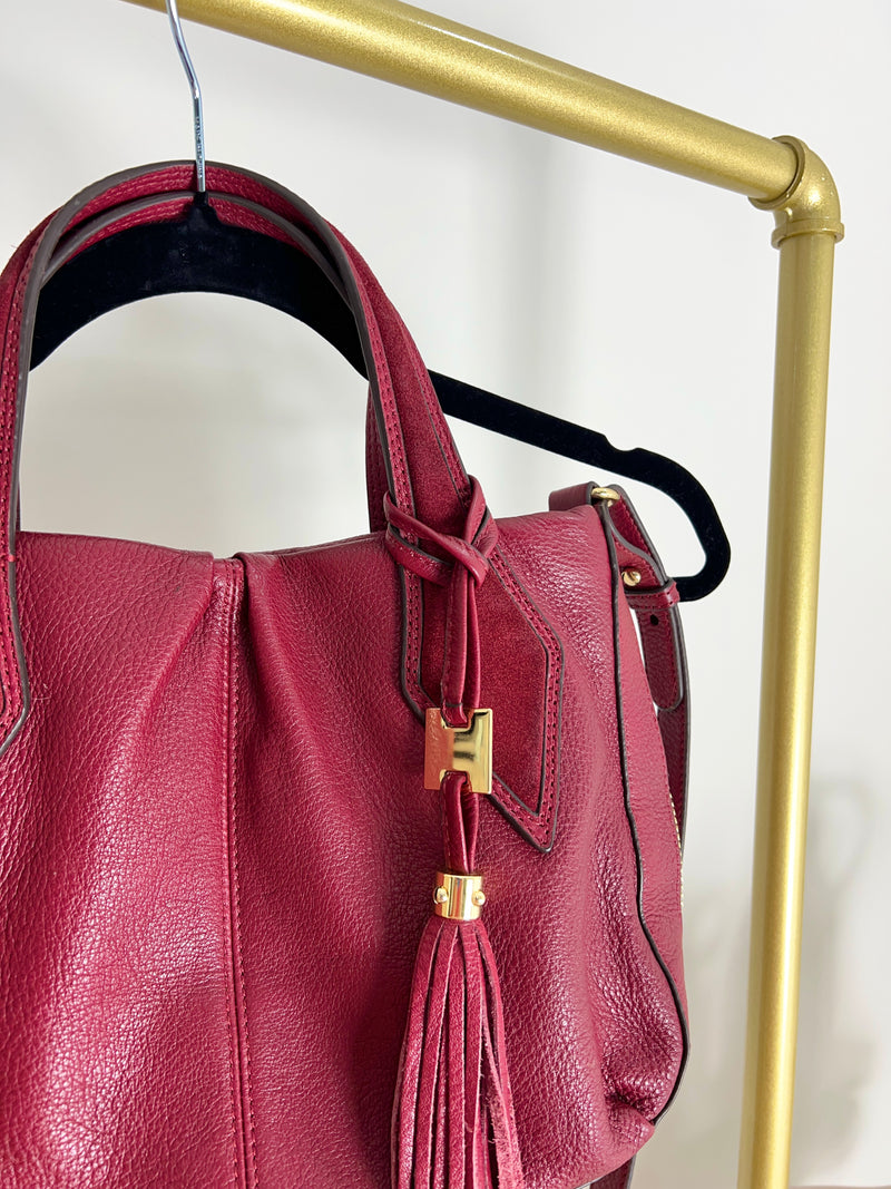 BURGUNDY GENUINE LEATHER PEBBLED BAG