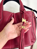 BURGUNDY GENUINE LEATHER PEBBLED BAG