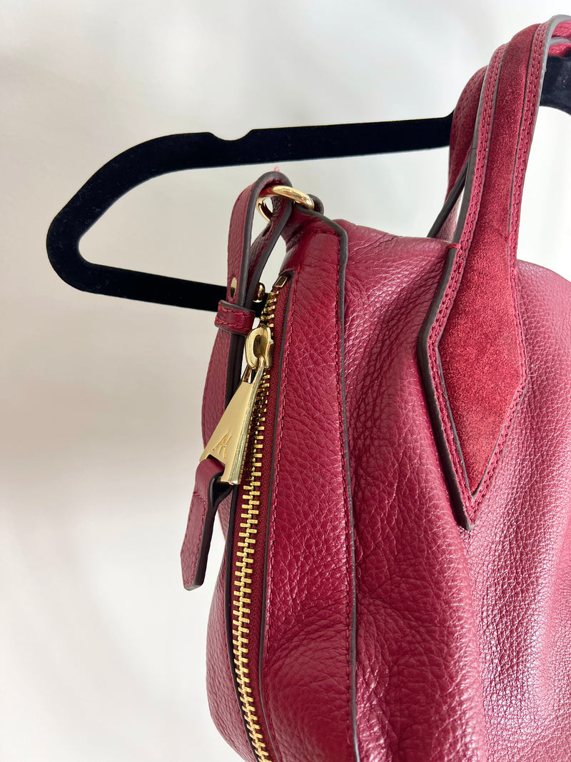 BURGUNDY GENUINE LEATHER PEBBLED BAG