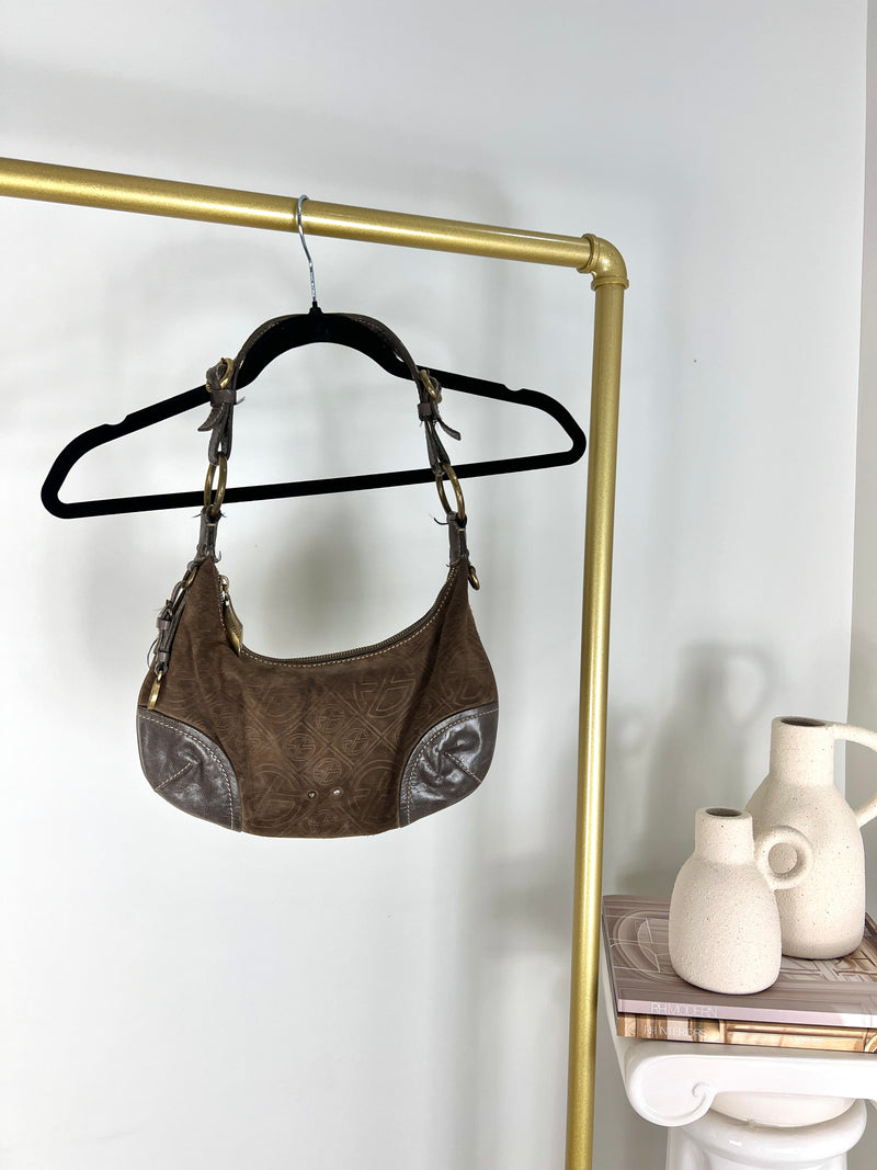 FRANCESCO BIASIA CHOCOLATE BROWN MONOGRAM SHOULDER BAG