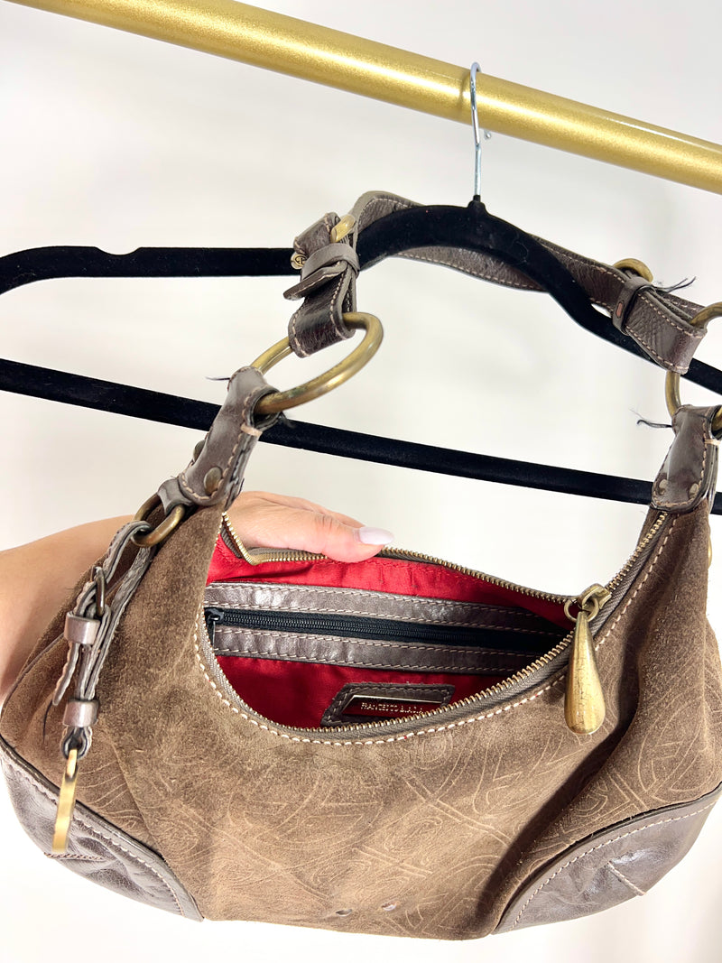 FRANCESCO BIASIA CHOCOLATE BROWN MONOGRAM SHOULDER BAG