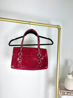 RALPH LAUREN CROC-EMBOSSED PATENT LEATHER SHOULDER BAG