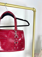 RALPH LAUREN CROC-EMBOSSED PATENT LEATHER SHOULDER BAG