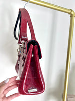 RALPH LAUREN CROC-EMBOSSED PATENT LEATHER SHOULDER BAG