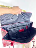 RALPH LAUREN CROC-EMBOSSED PATENT LEATHER SHOULDER BAG